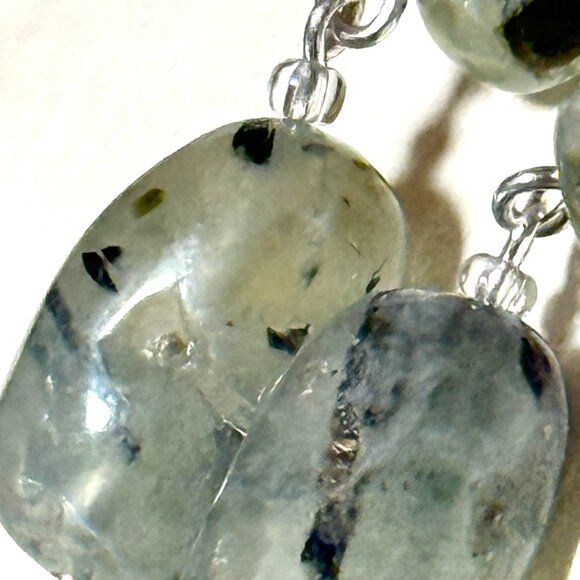 2/$20, Genuine Dark Green Tumbled Prehnite Sterling Silver Hook Dangle Earrings - Picture 6 of 11